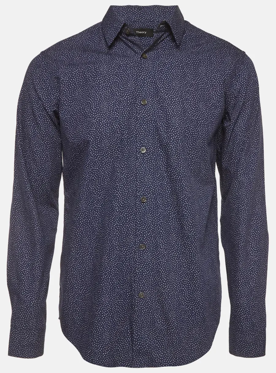Theory Navy Blue Speck Print Cotton Irving Button Up Shirt M