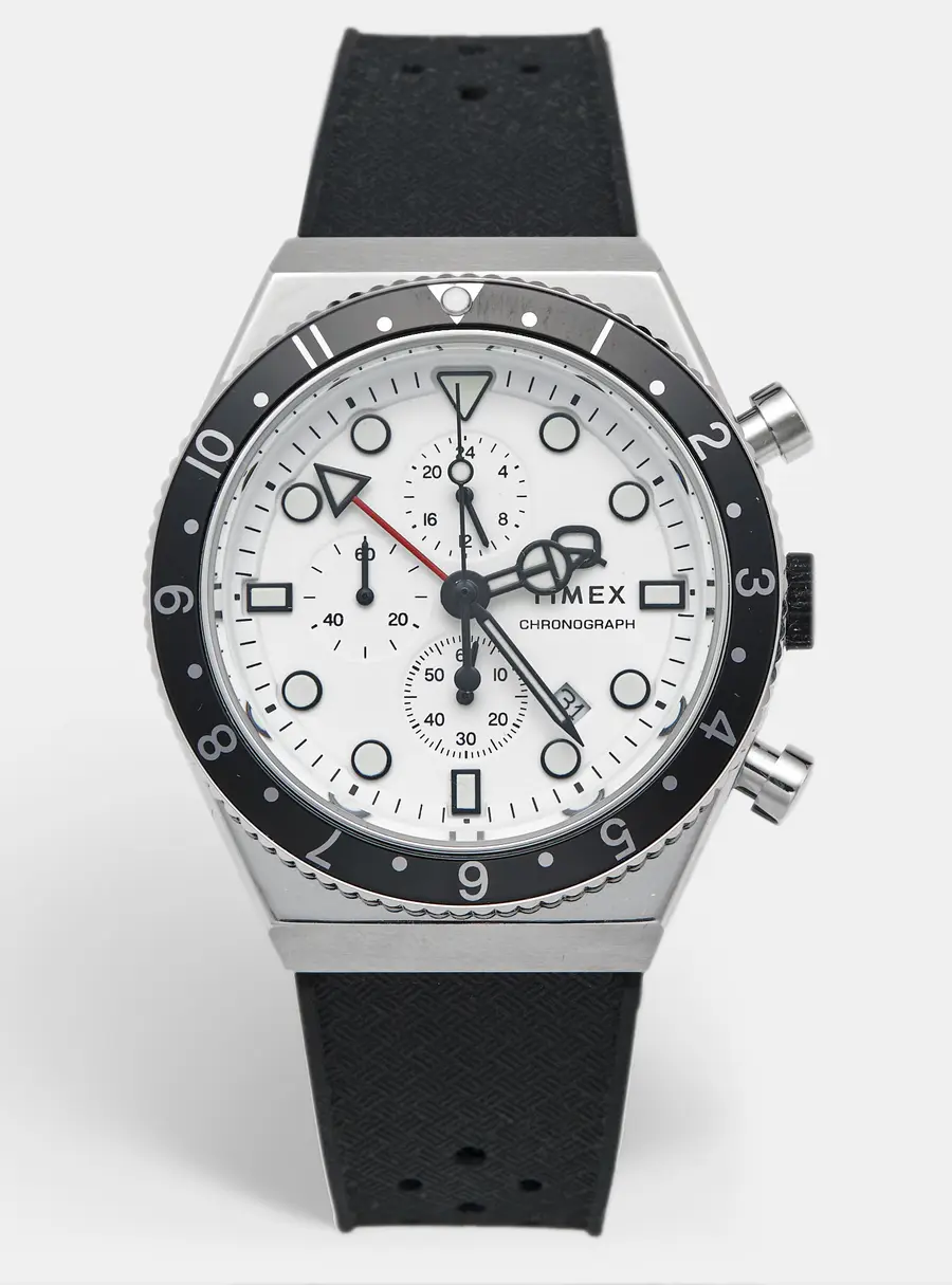 Timex Q TW2V70100VQ White Dial Stainless Steel Rubber Men's Wristwatch 40 mm