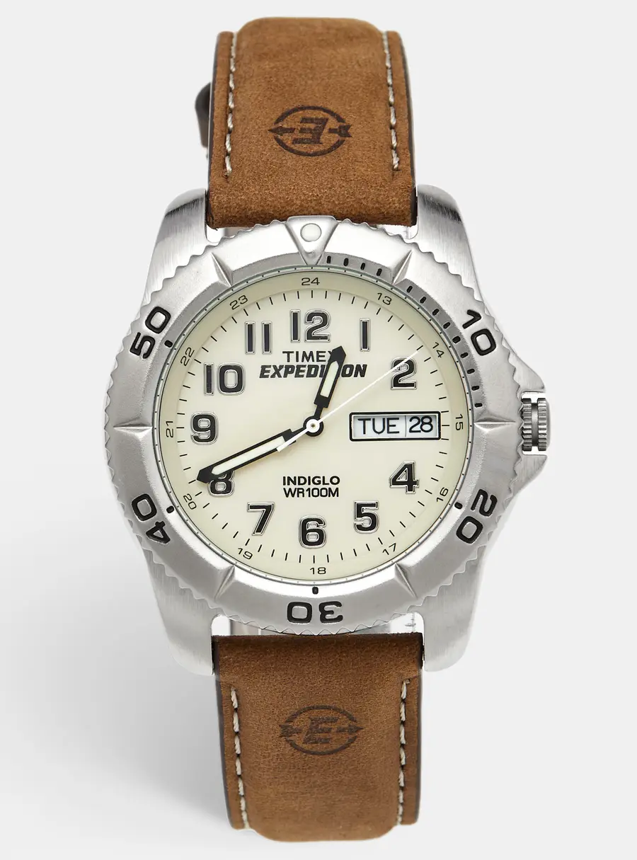 Timex Expedition T46681 Indiglo/Luminous Green Dial Stainless Steel Leather Men's Wristwatch 40 mm