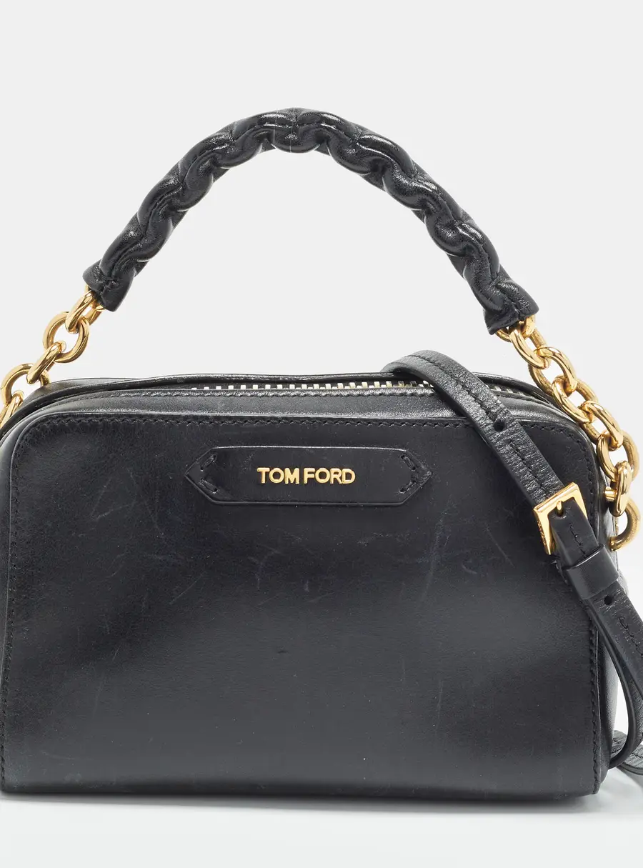 Tom Ford Small Black Leather Messenger Bag