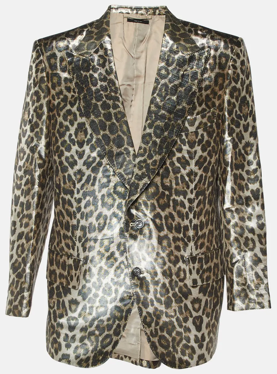 Tom Ford Metallic Leopard Print Lurex Crepe Blazer 4XL