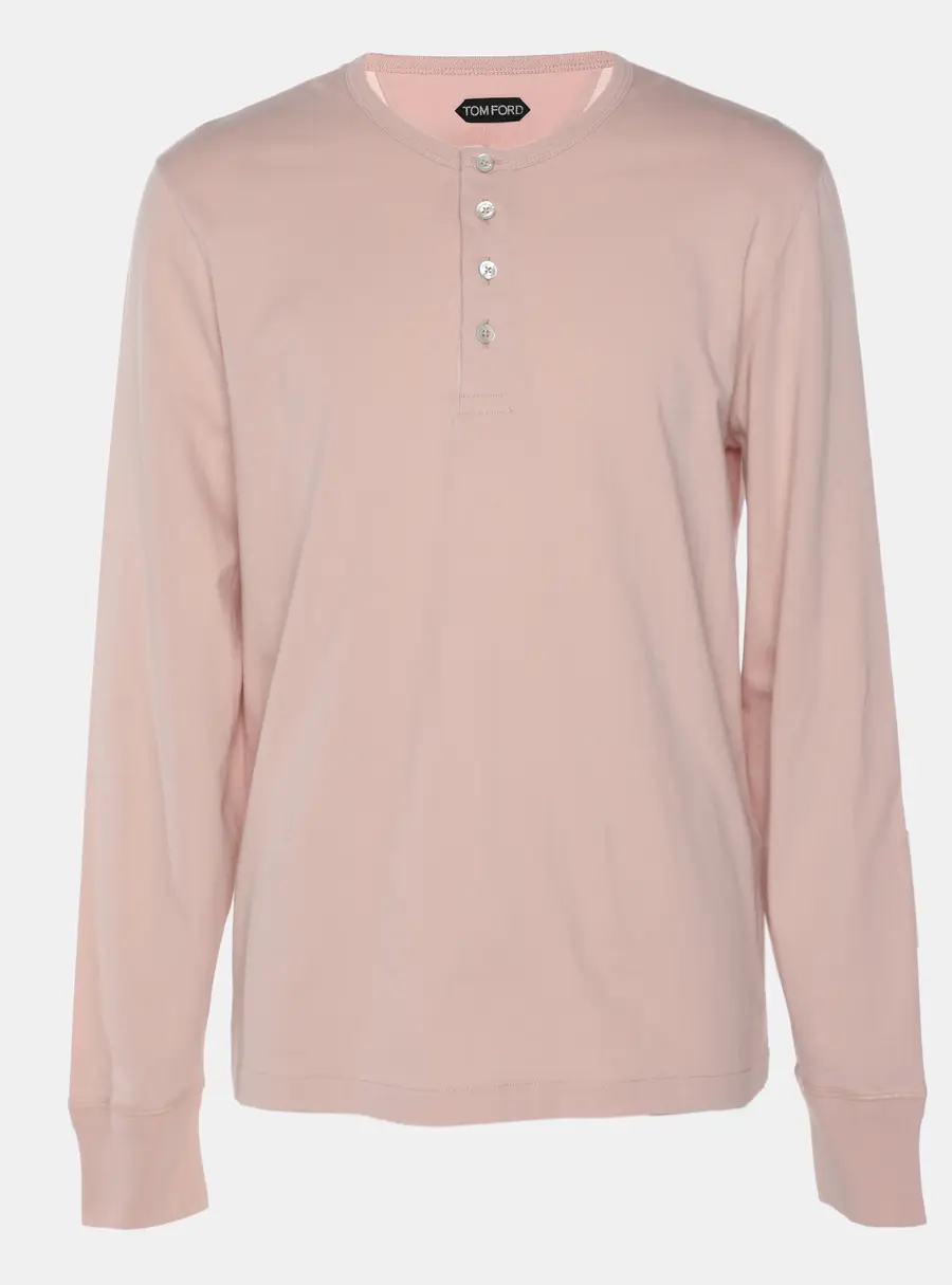 Tom Ford Pink Cotton Knit Long Sleeve Henley T-Shirt XL