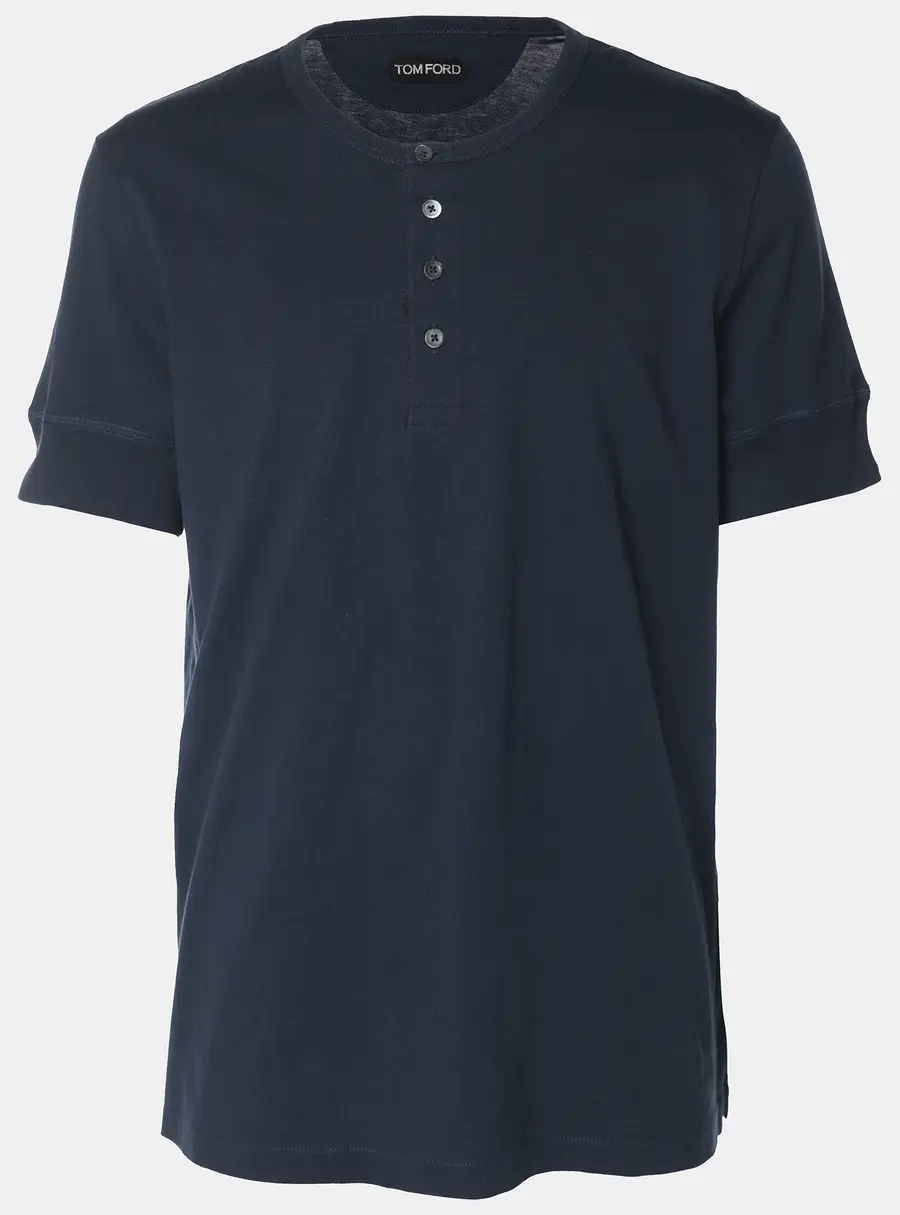 Tom Ford Navy Blue Cotton Knit Henley Neck T-Shirt XL