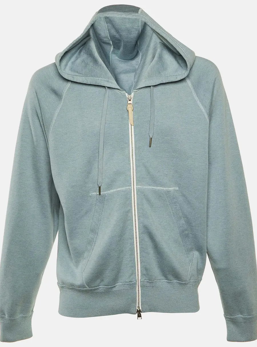 Tom Ford Green Silk & Cotton Zip Up Hoodie 3XL