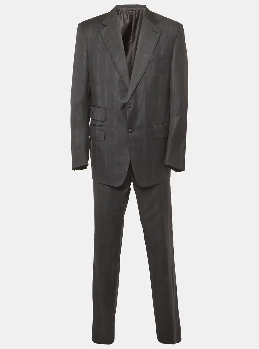 Tom Ford Black Check Pattern Wool Regular Fit Suits XXXL