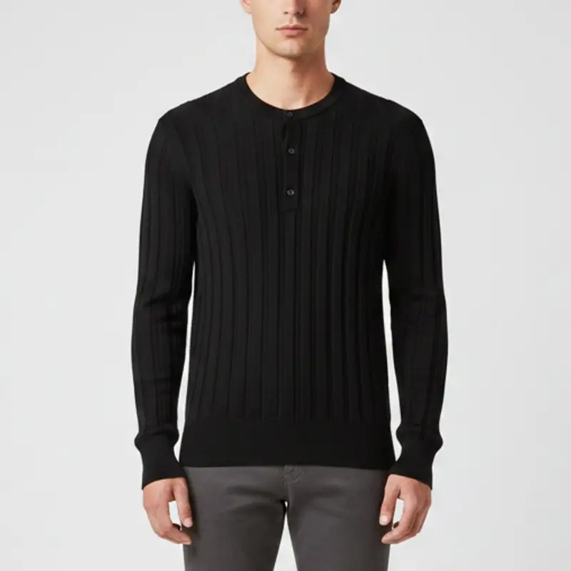 Tom Ford Black Rib Knit Henley Sweater L