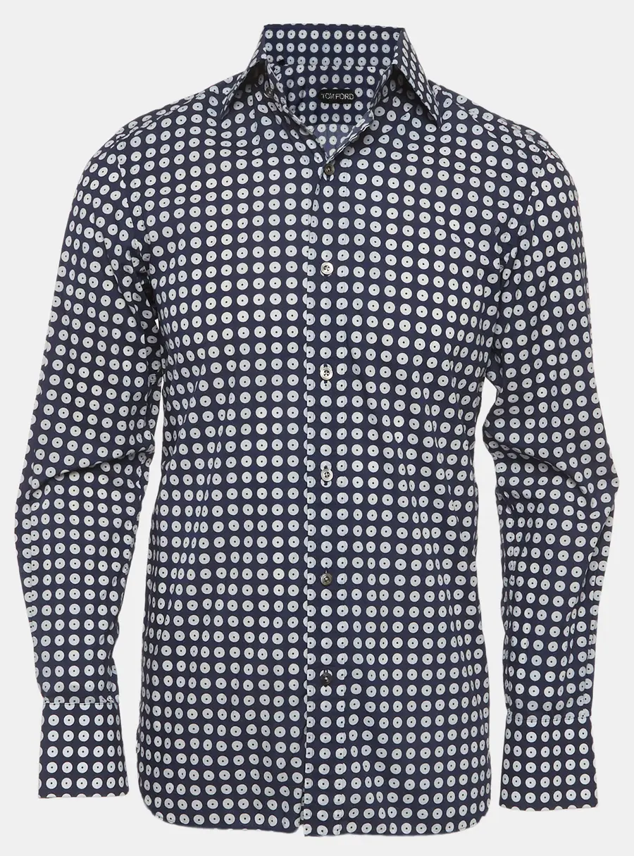 Tom Ford Navy Blue Polka Dot Print Cotton Button Up Shirt S