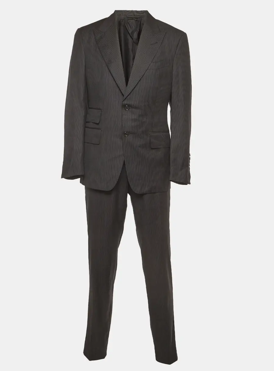 Tom Ford Black Pin Striped Wool Shelton Suit XL