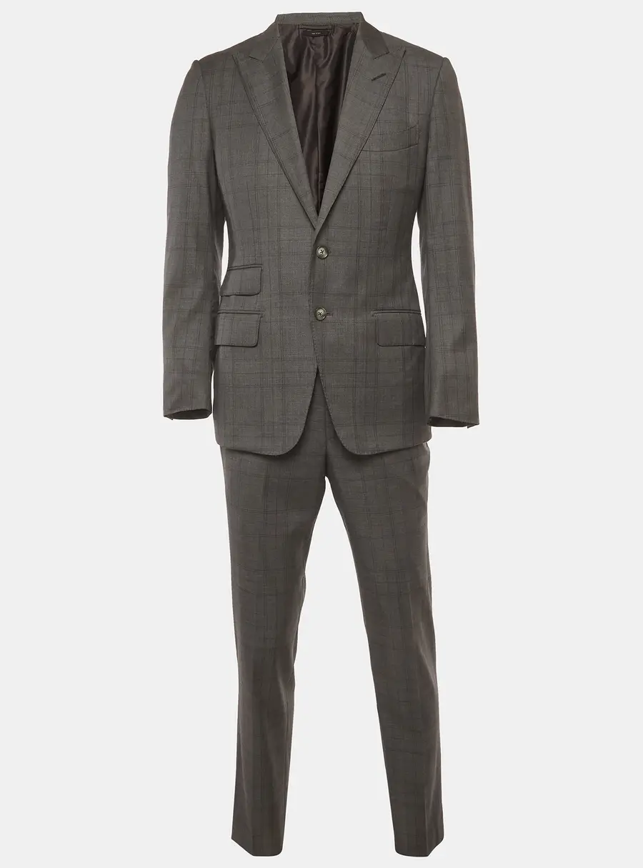 Tom Ford Grey Plaid Virgin Wool Tailored Suit M