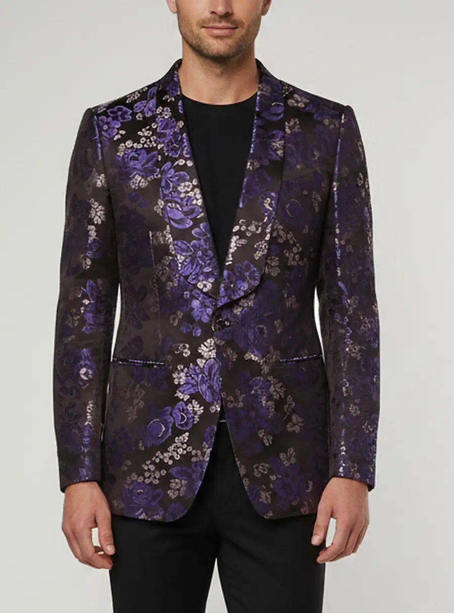 Tom Ford Purple/Black Floral Jacquard Regular Fit Blazer M