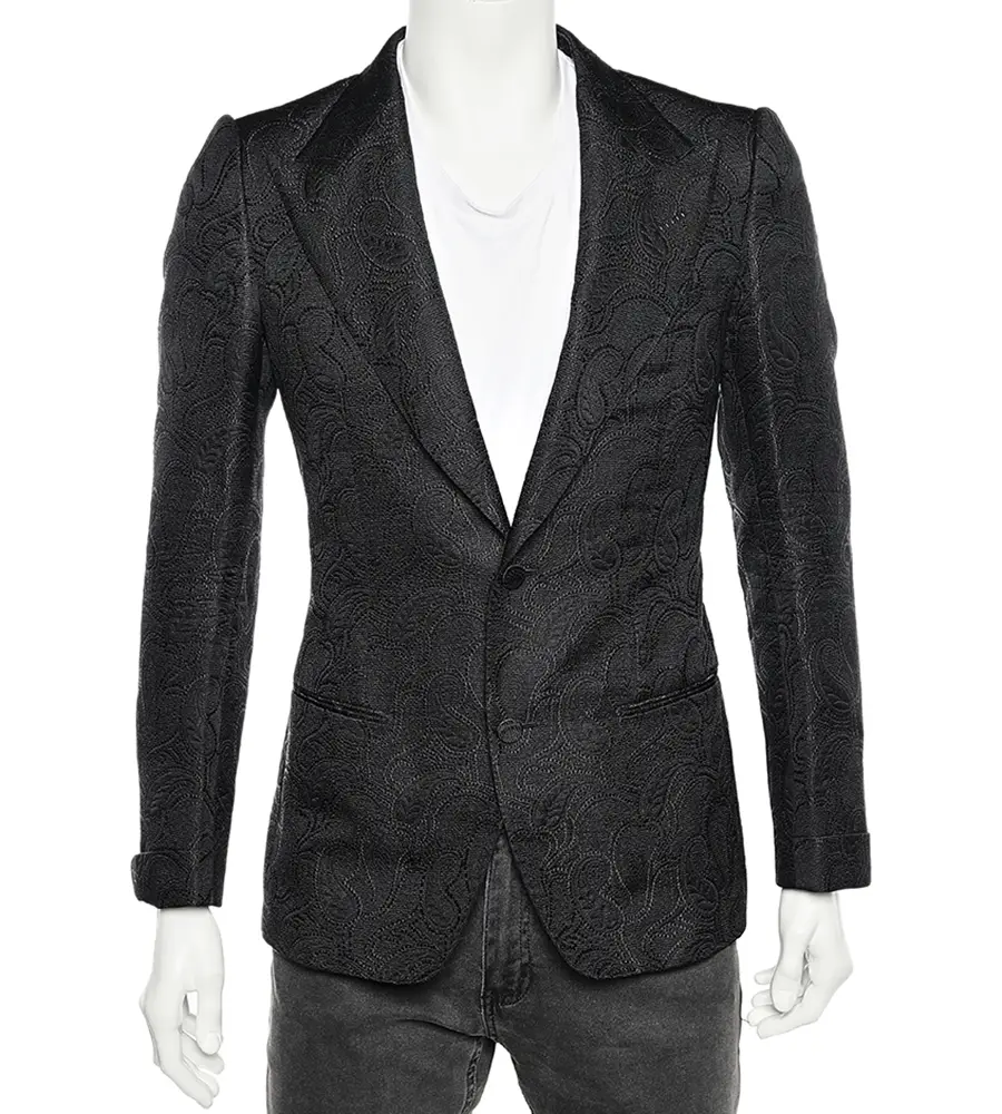 Tom Ford Black Textured Silk & Wool Single Breasted Blazer S