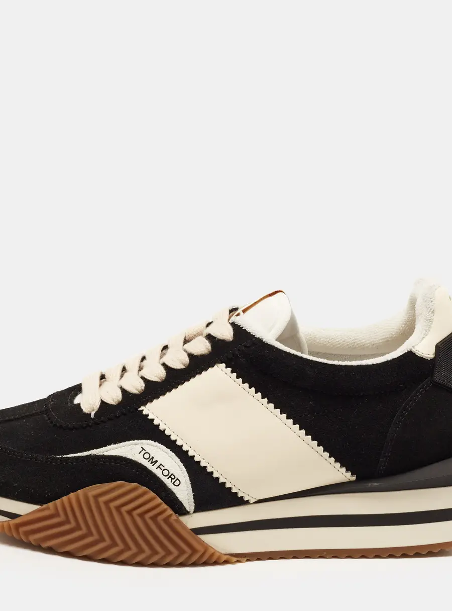 Tom Ford James Size 41 Black/White Leather and Suede Lace Up Sneakers