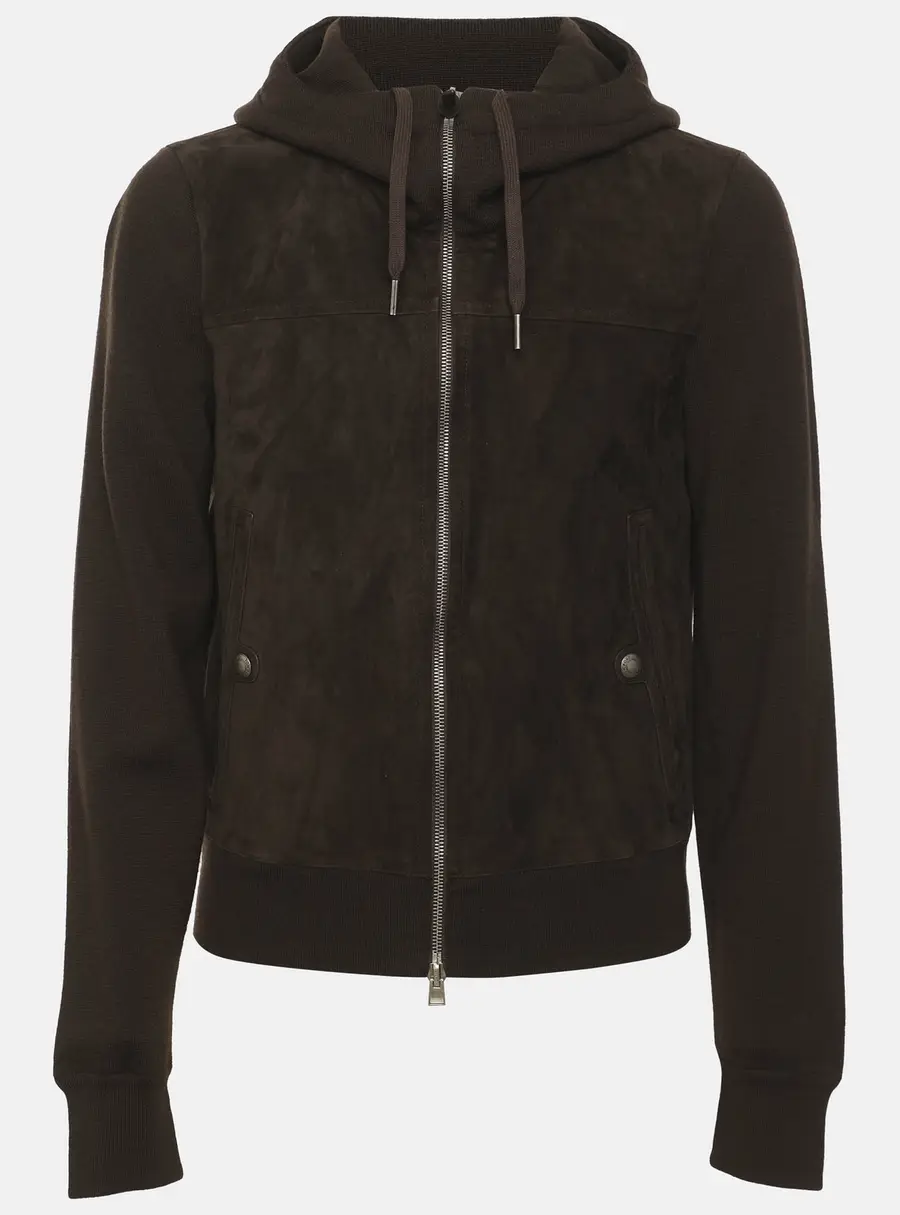 Tom Ford Brown Suede and Knit Hooded Jacket S