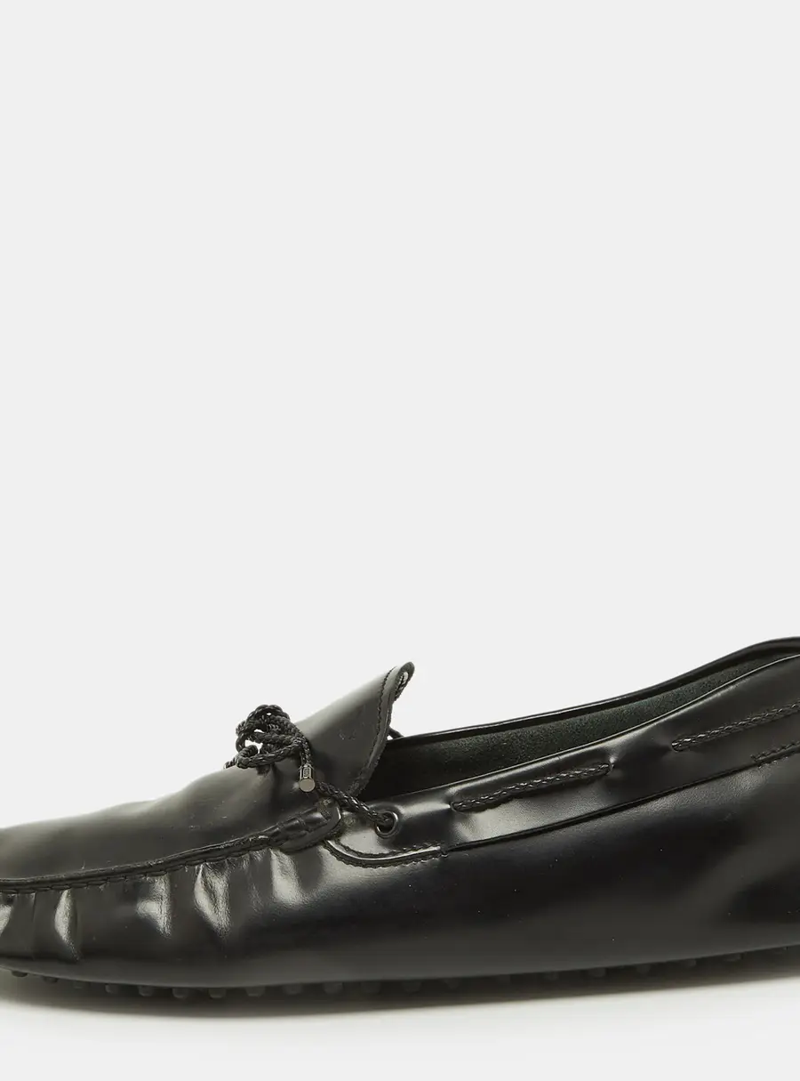 Tod's Black Leather Bow Slip-On Loafers Size 47