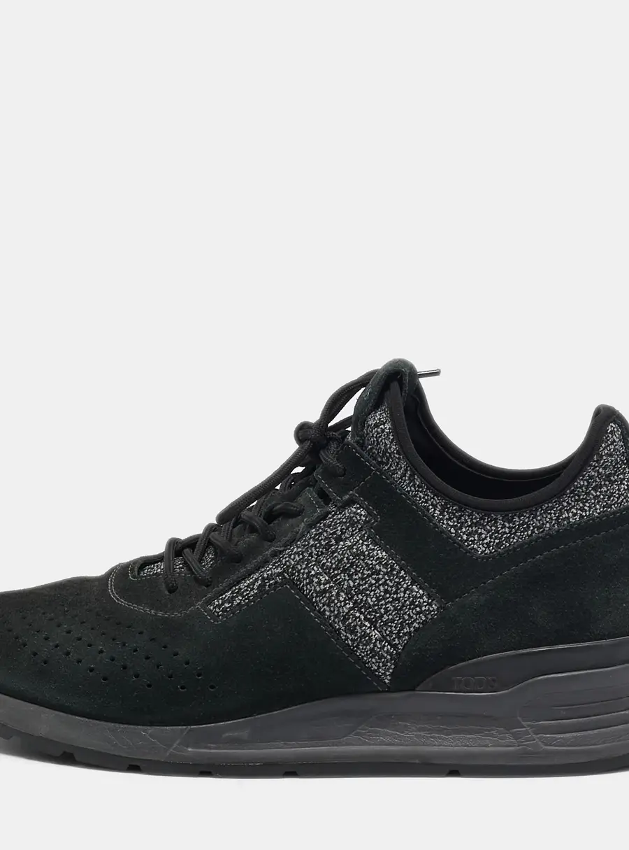 Tod's Black/Grey Knit Fabric and Suede Lace Up Sneakers Size 41