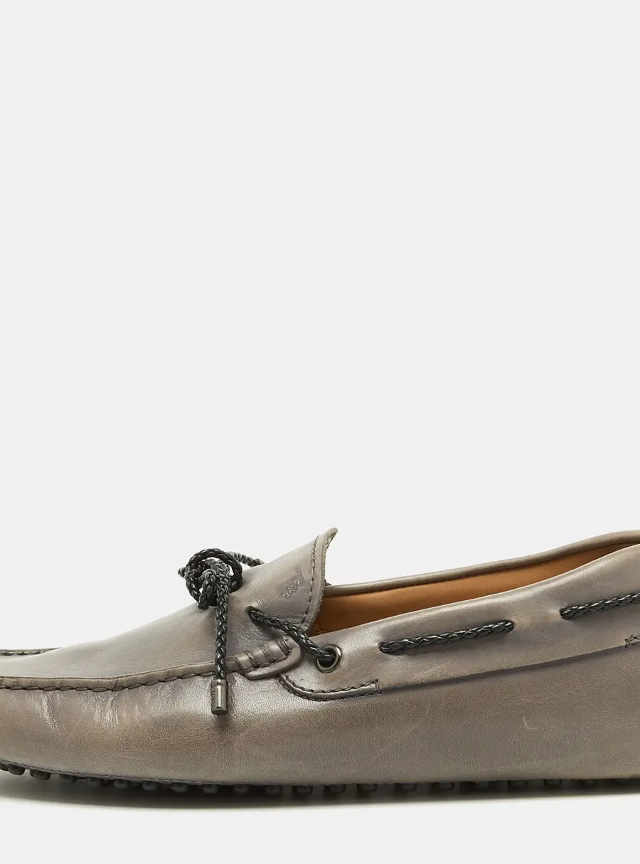 Tod's Light Grey Leather Bow Slip On Driver Loafers Size 38.5