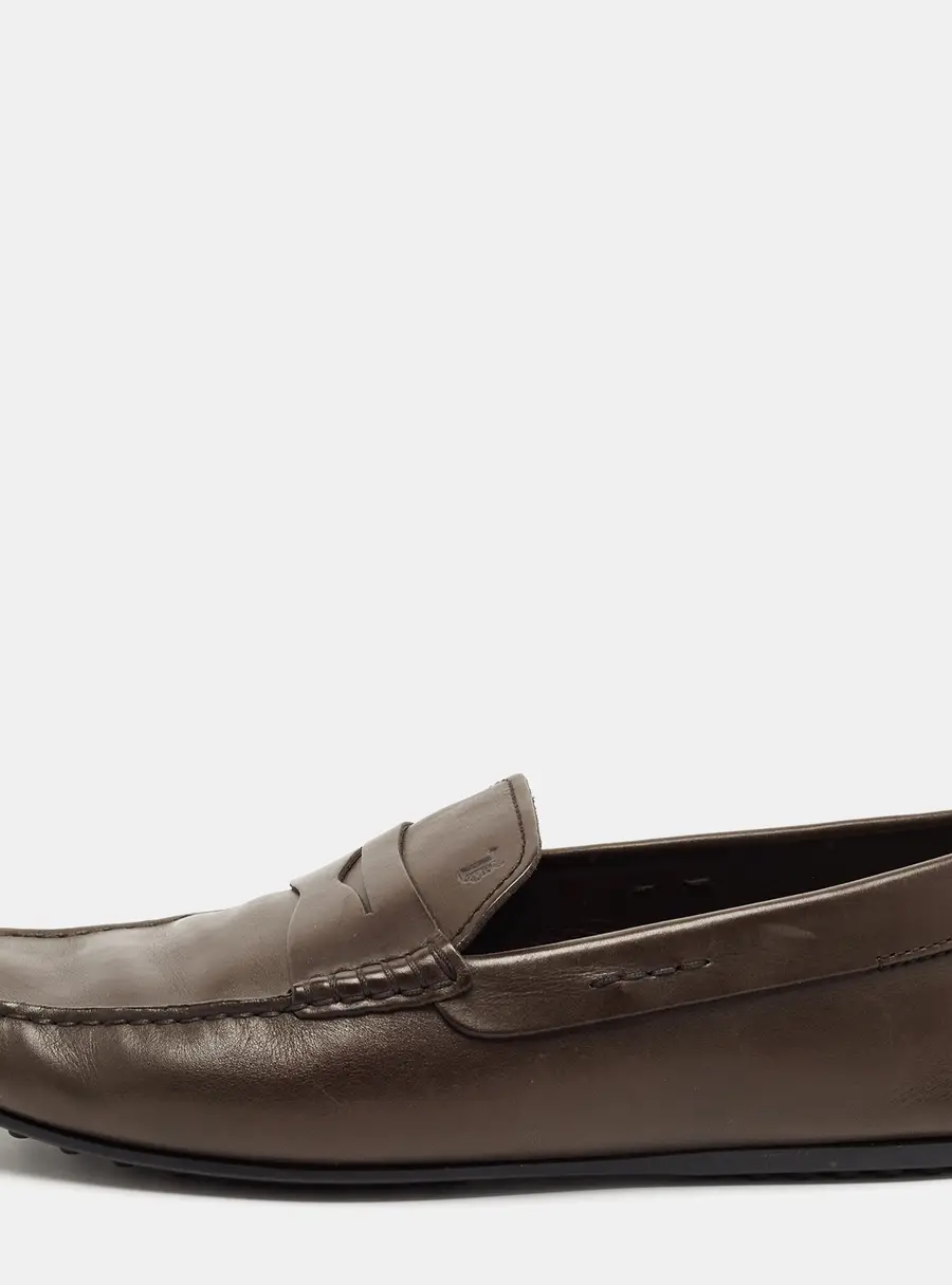 Tod's Brown Leather Gommino Penny Slip On Loafers Size 42