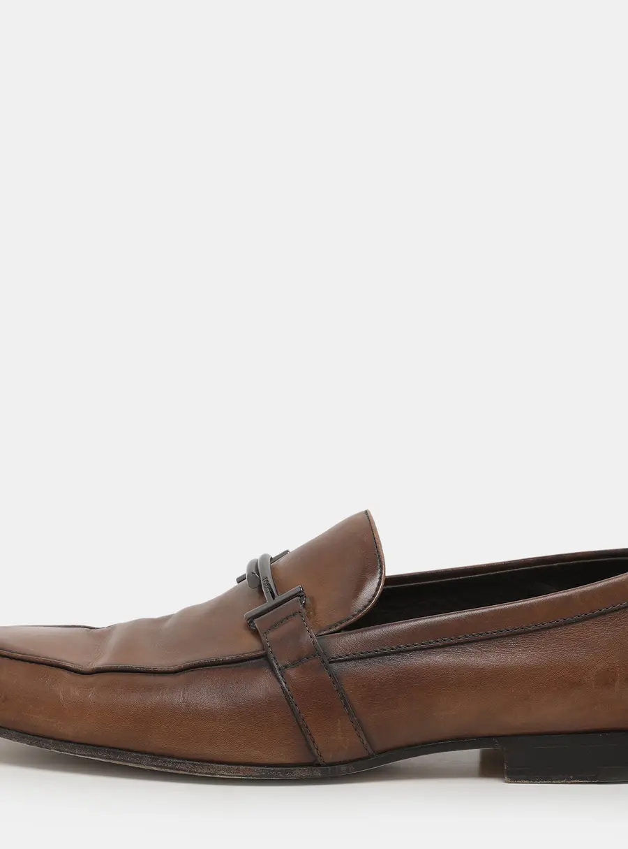 Tod's Brown Leather Double T Loafers Size 45.5