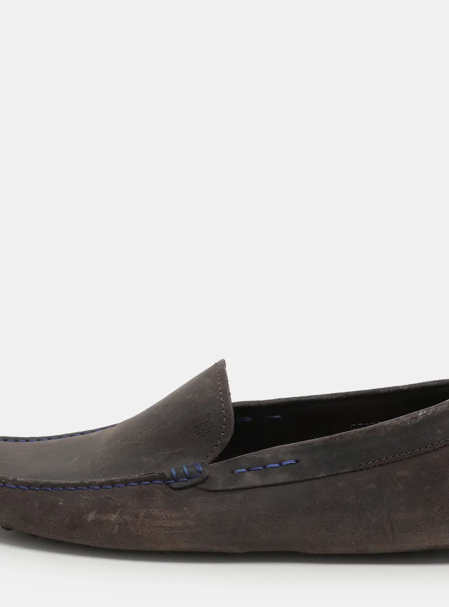 Tod's Size 39.5 Grey Nubuck Leather Loafers