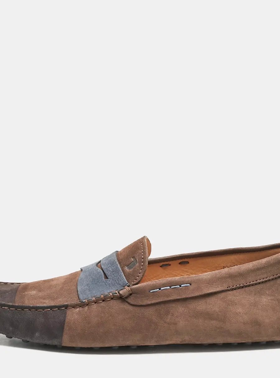Tod's Dark Brown/Blue Nubuck Bow Slip On Loafers Size 44.5