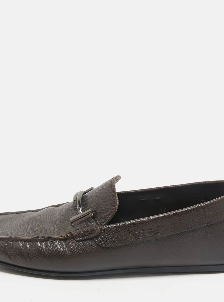 Tod's Brown Leather Double T Slip On Loafers Size 44.5
