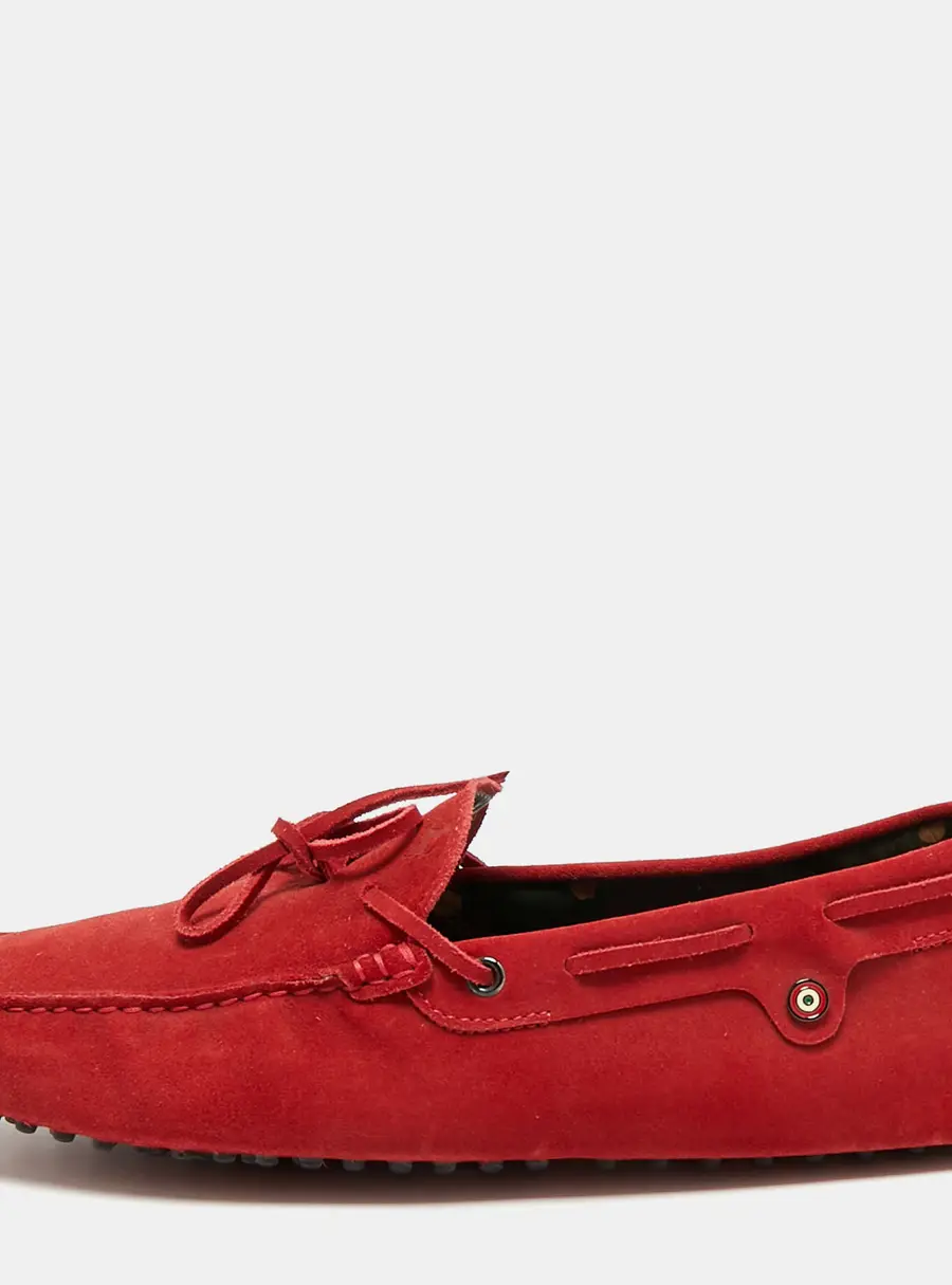 Tod's For Ferrari Red Suede Bow Slip On Loafers Size 44.5