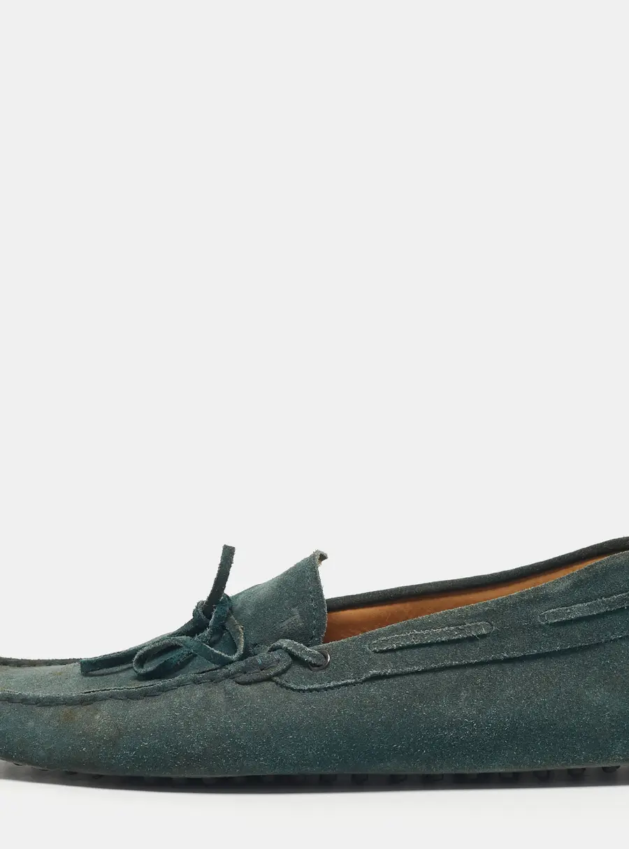 Tod's Dark Green Suede Bow Slip On Loafers Size 44.5