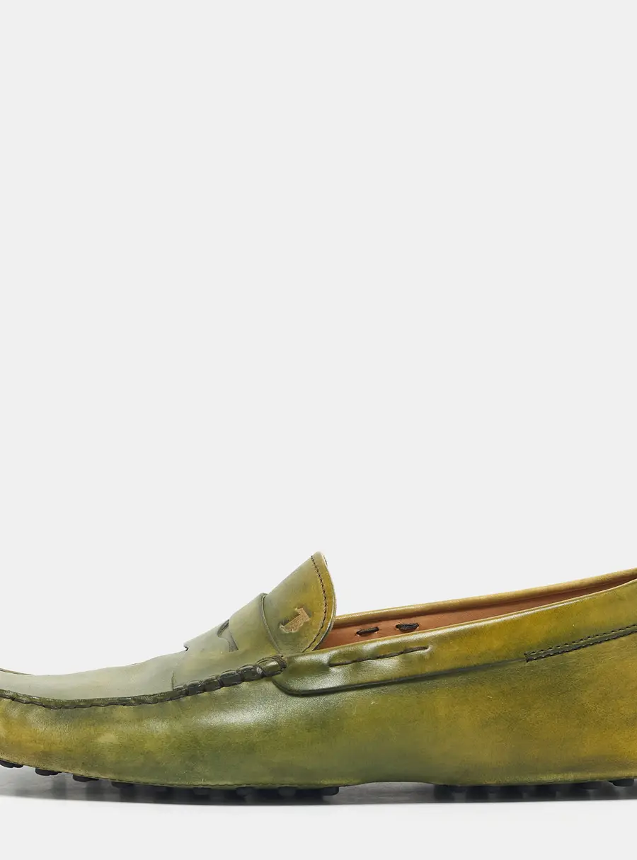 Tod's Light Green Leather Penny Slip On Loafers Size 44.5