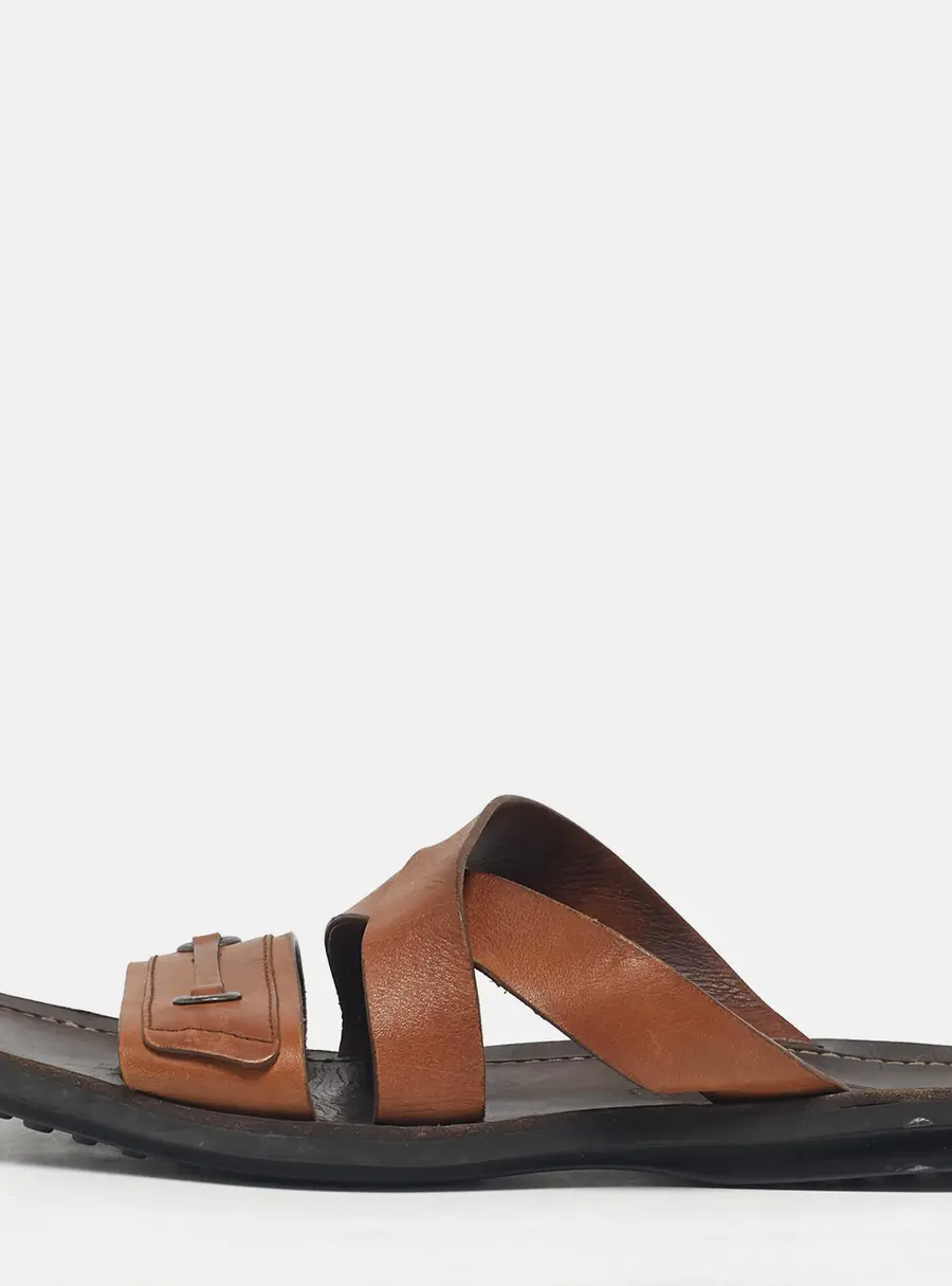 Tod's Brown Leather Crisscross Slide Sandals Size 42.5