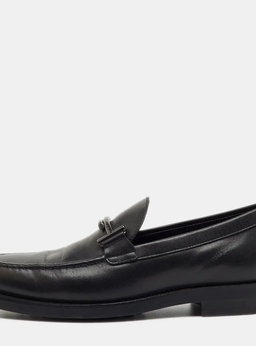 Tod's Black Leather Double T Slip On Loafers Size 38.5