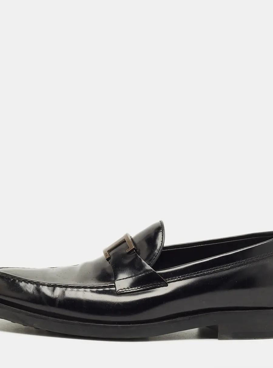 Tod's Black Leather T Timeless Penny Loafers Size 41.5