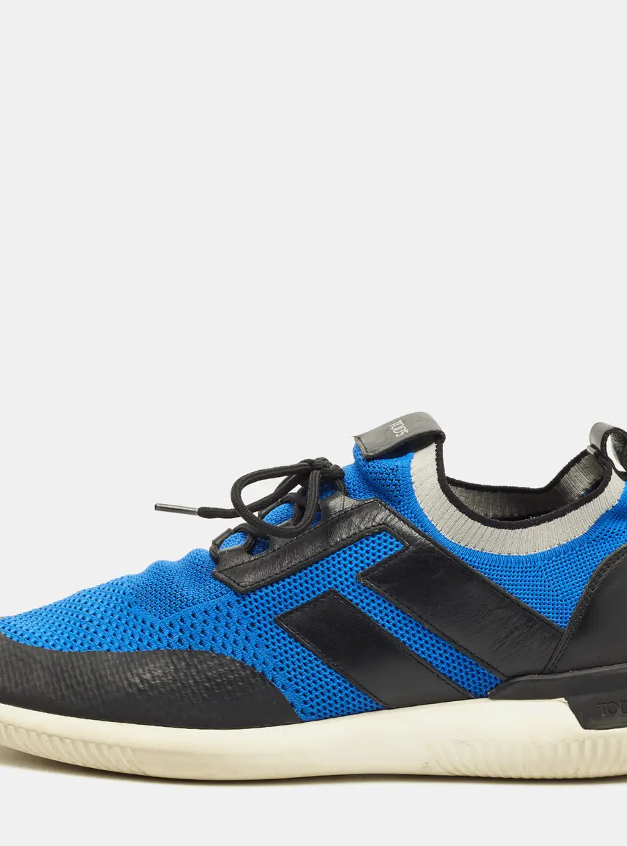 Tod's No Code Size 43 Blue/Black Knit Fabric and Leather Low Top Sneakers