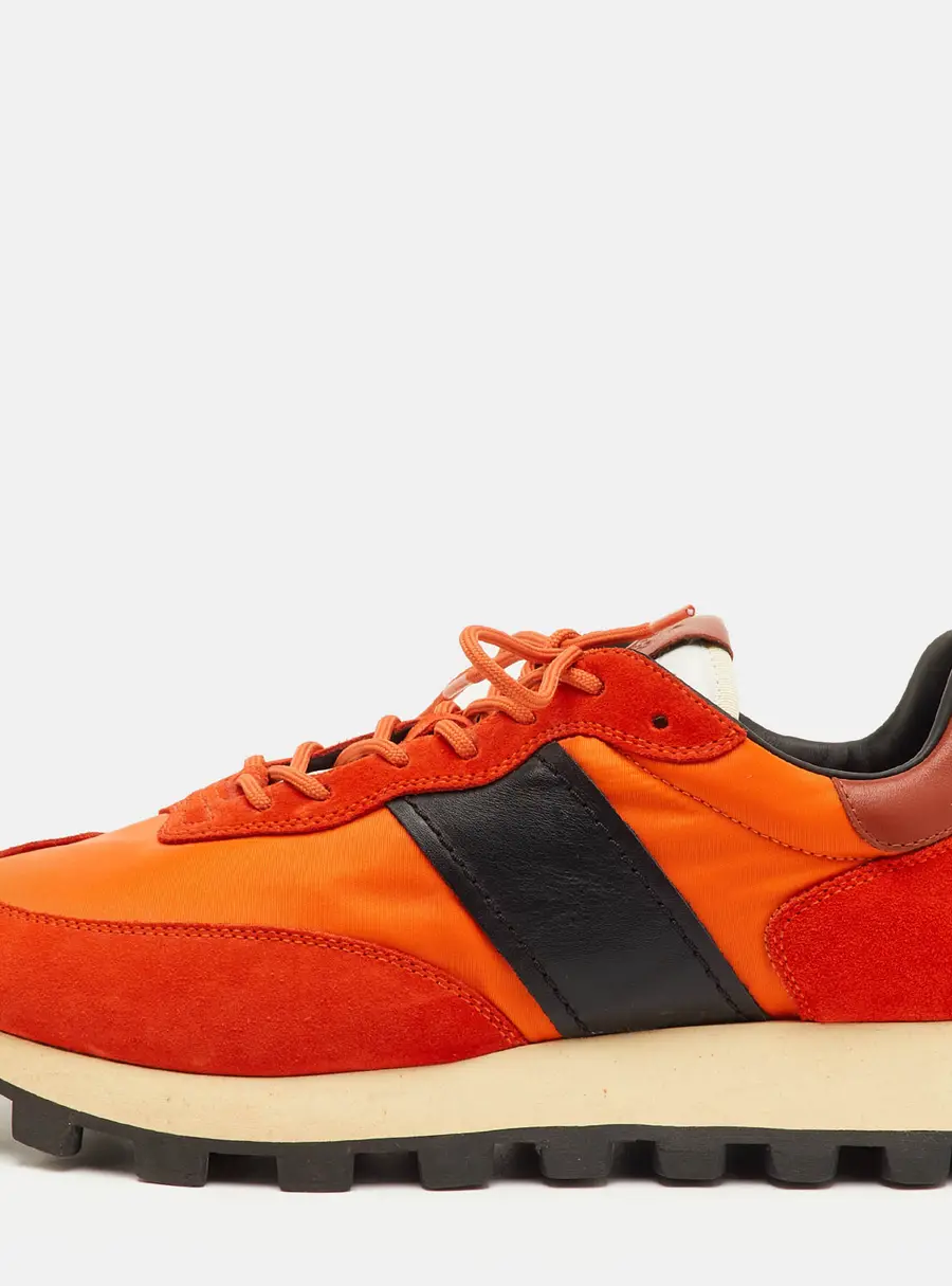 Tod's Size 41.5 Orange/Black Fabric, Leather and Suede Low Top Sneakers