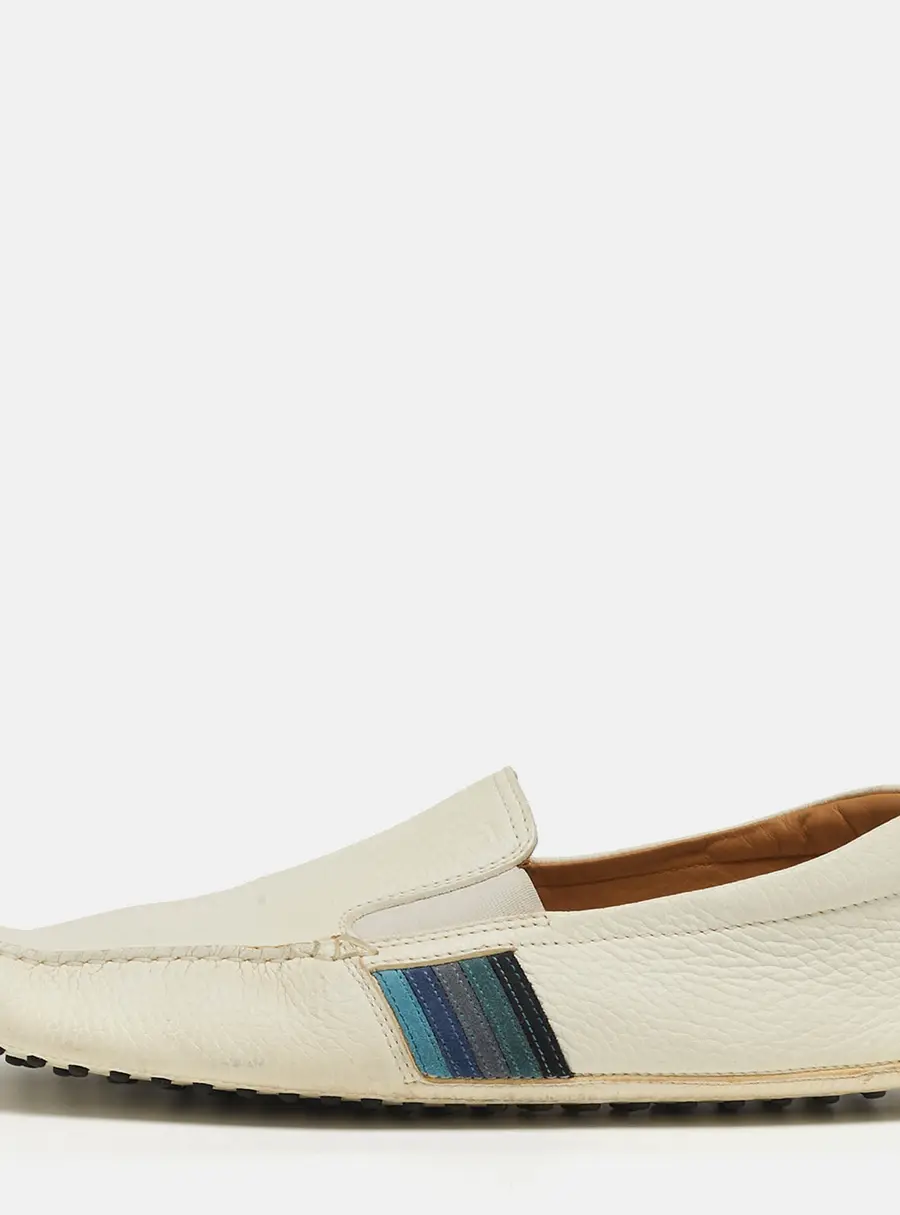 Tod's Size 44.5 White Leather Slip On Loafers