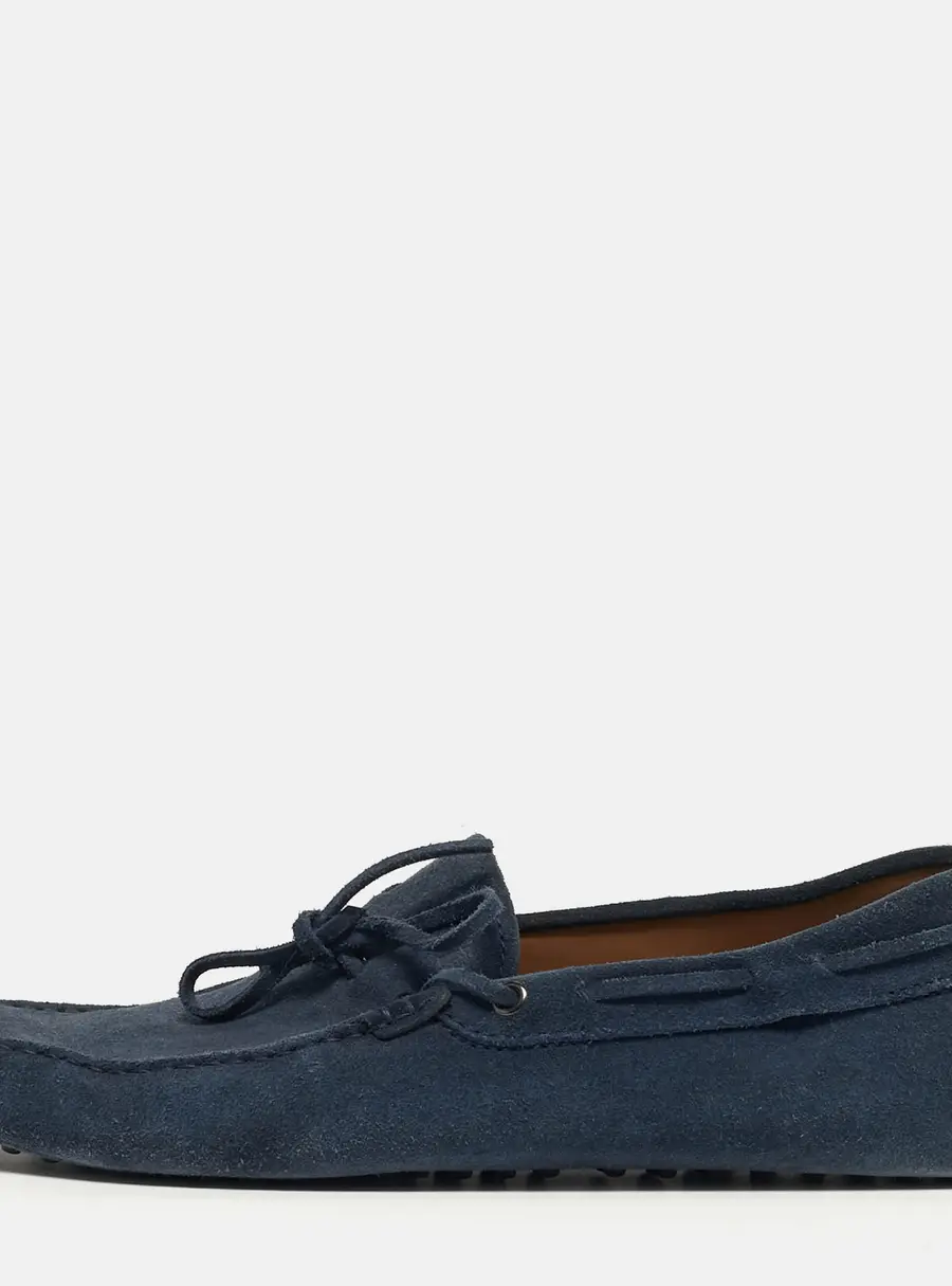 Tod's Gommino Size 43 Navy Blue Suede Bow Loafers