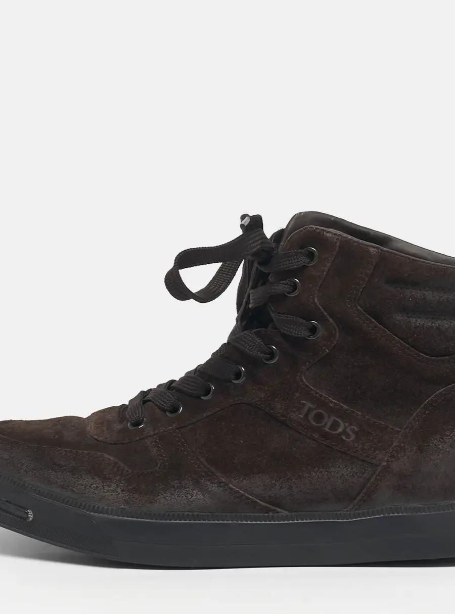Tod's Size 41 Dark Brown Suede High Top Sneakers