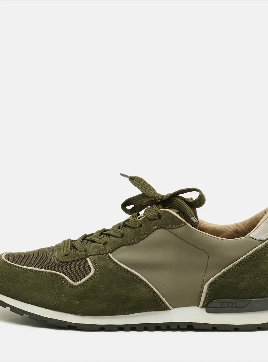 Tod's Size 43 Green Mesh and Suede Lace Up Sneakers