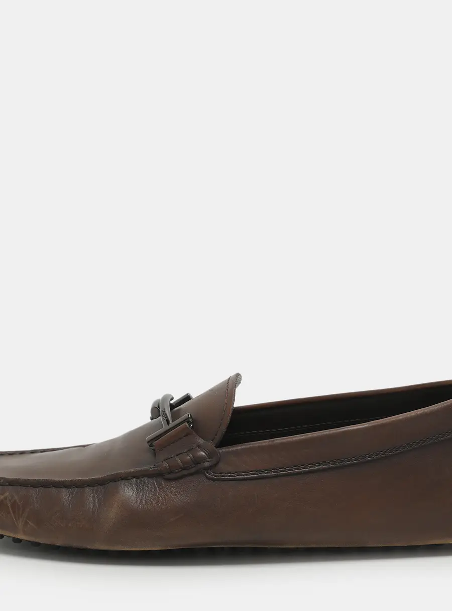 Tod's Double T Size 44 Brown Leather Loafers