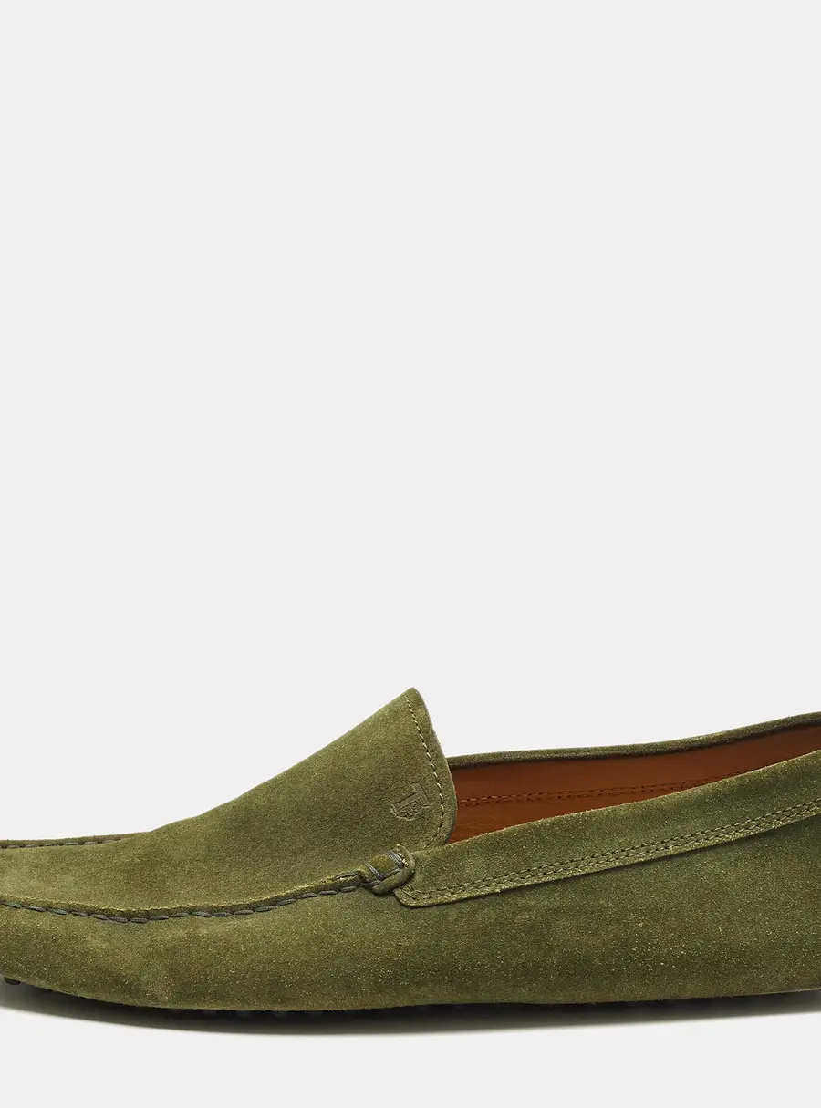 Tod's Size 43 Green Suede Slip On Driver Loafers