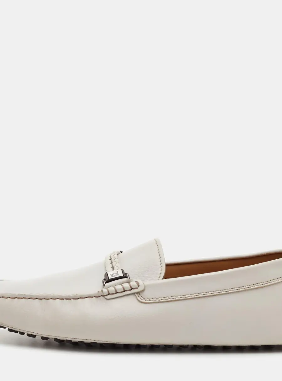 Tod's Size 43 White Leather Slip On Loafers