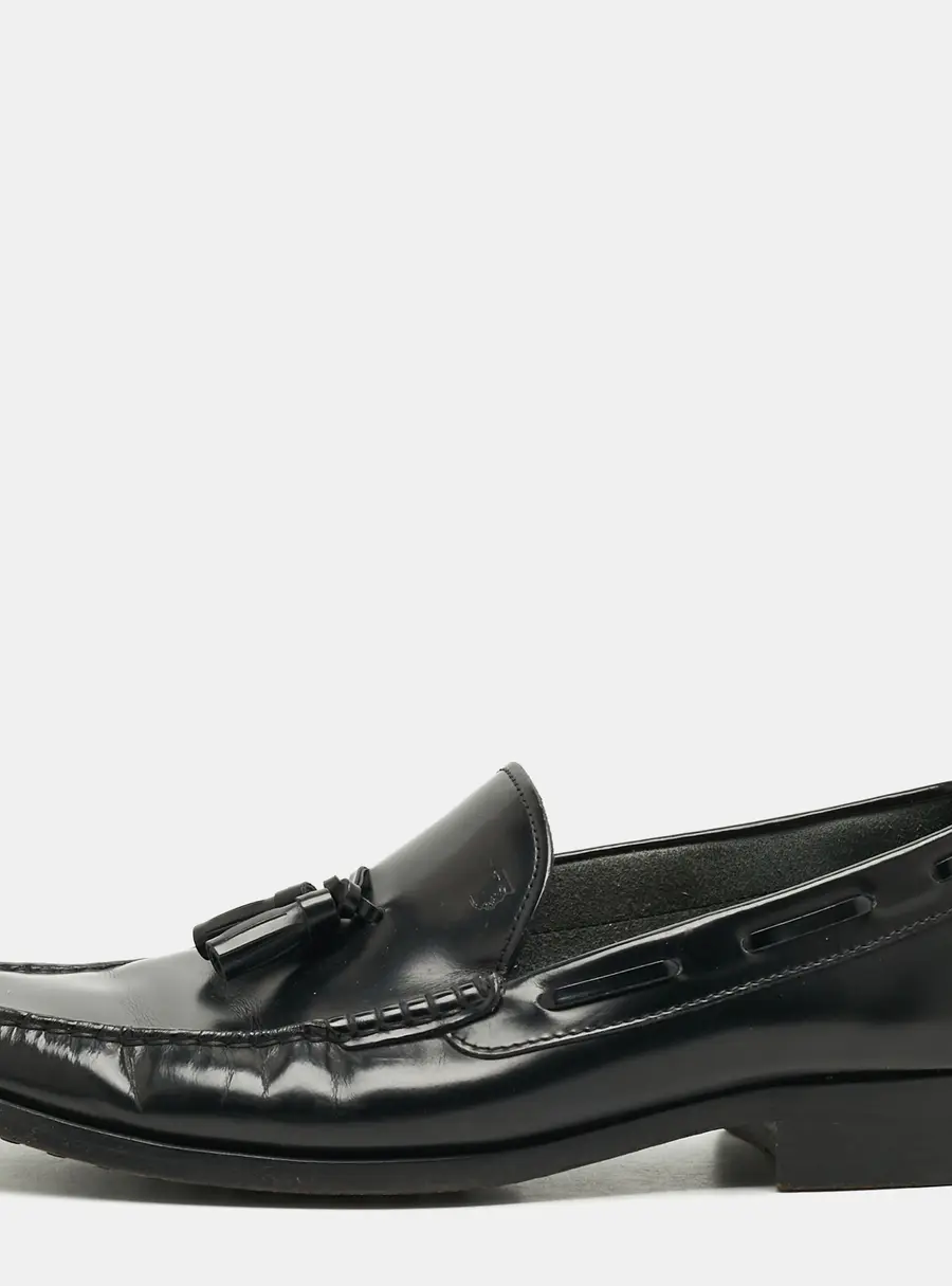 Tod's Size 44.5 Black Leather Fringe Slip On Penny Loafers
