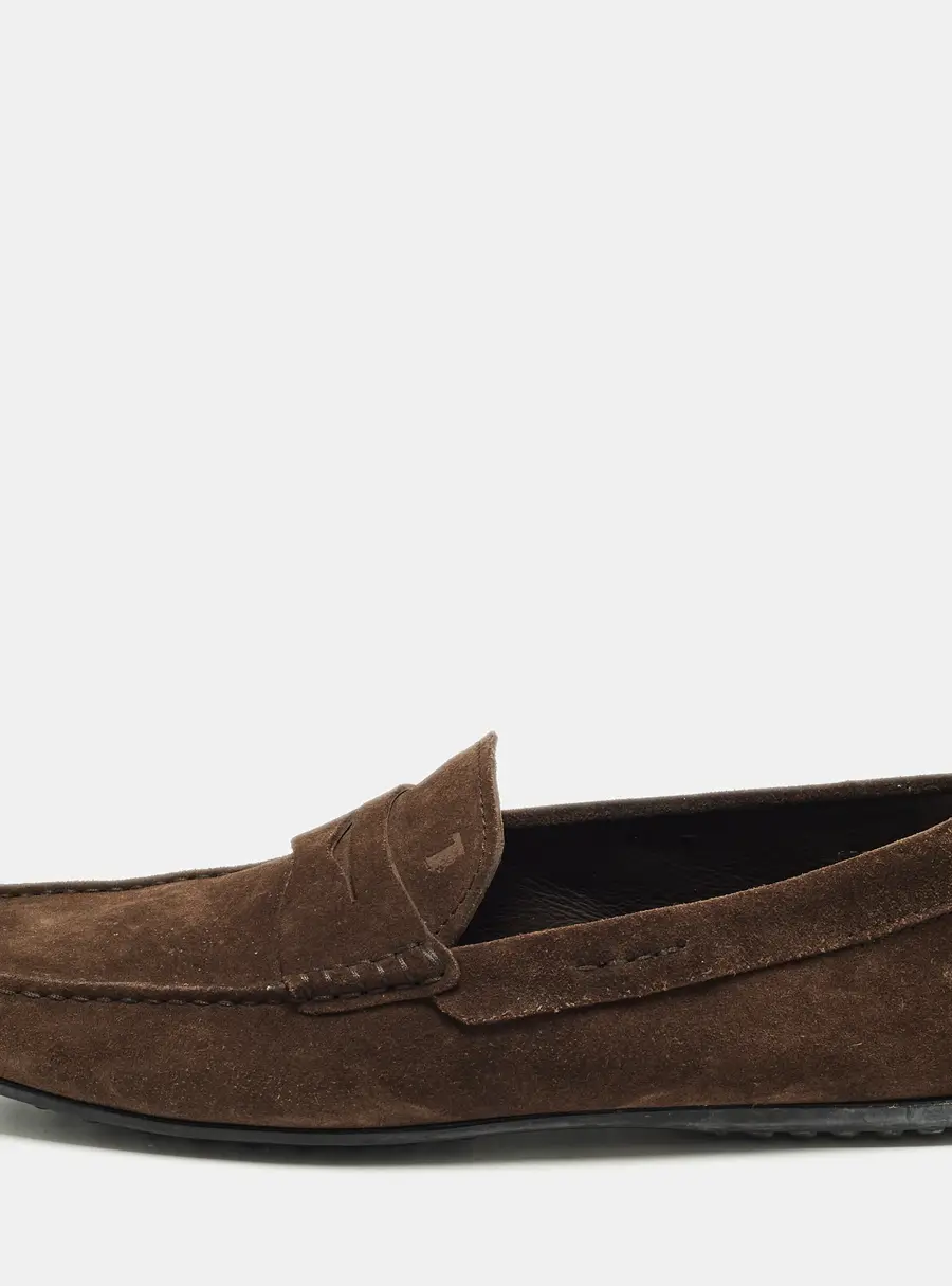 Tod's Gommino Size 42 Dark Brown Suede Penny Loafers