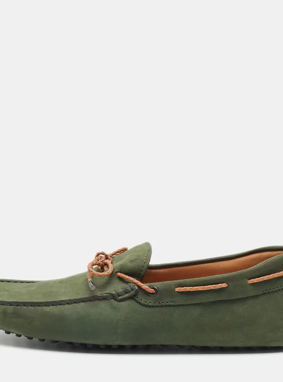 Tod's Gommino Size 44 Green Suede  Bow Slip On Loafers