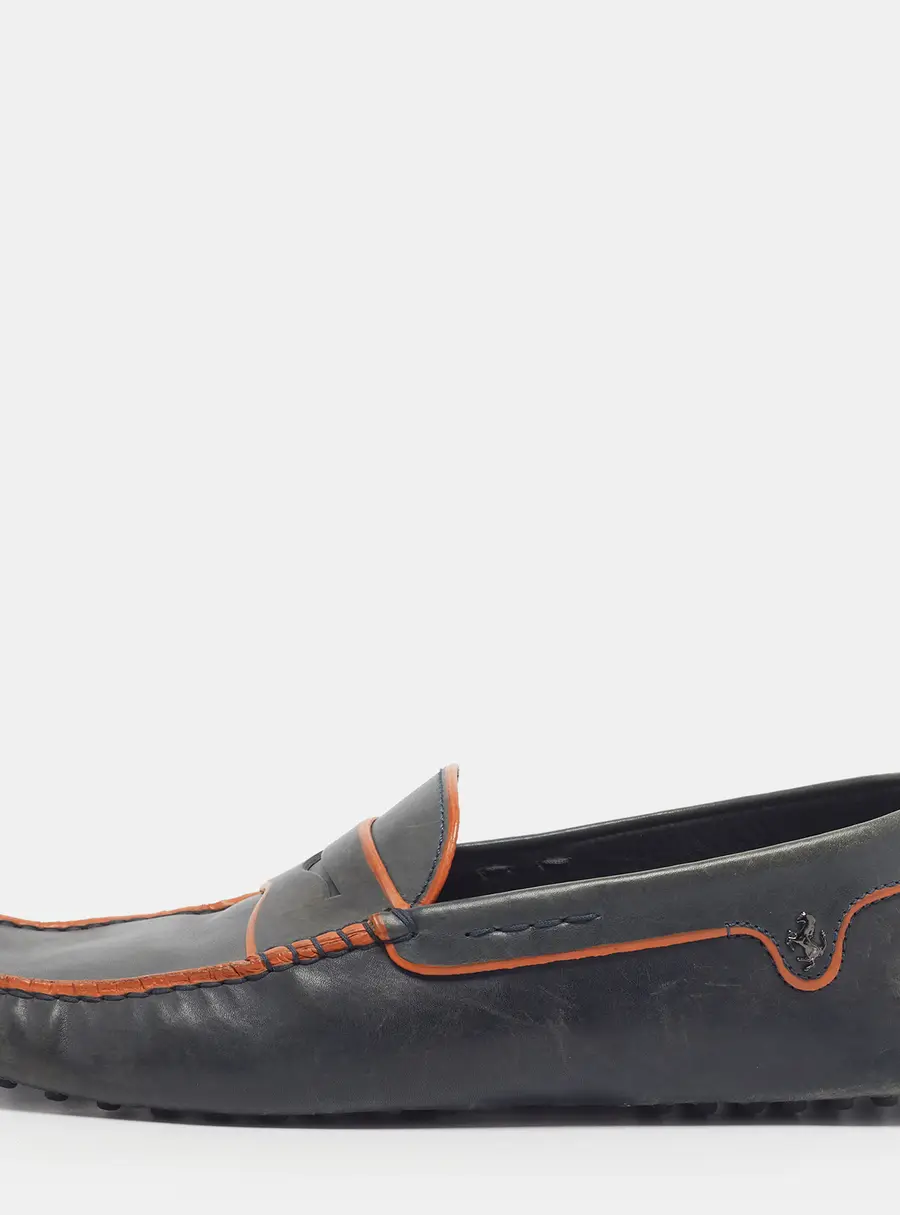 Tod's For Ferrari Size 42.5 Dark Grey/Orange Leather Driver Loafers