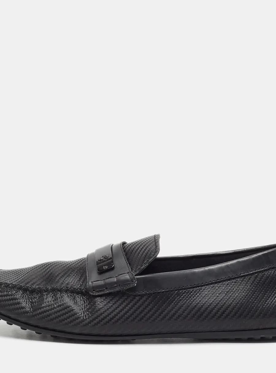 Tod's For Ferrari Size 44 Black Leather and Synthetic Driver Loafers