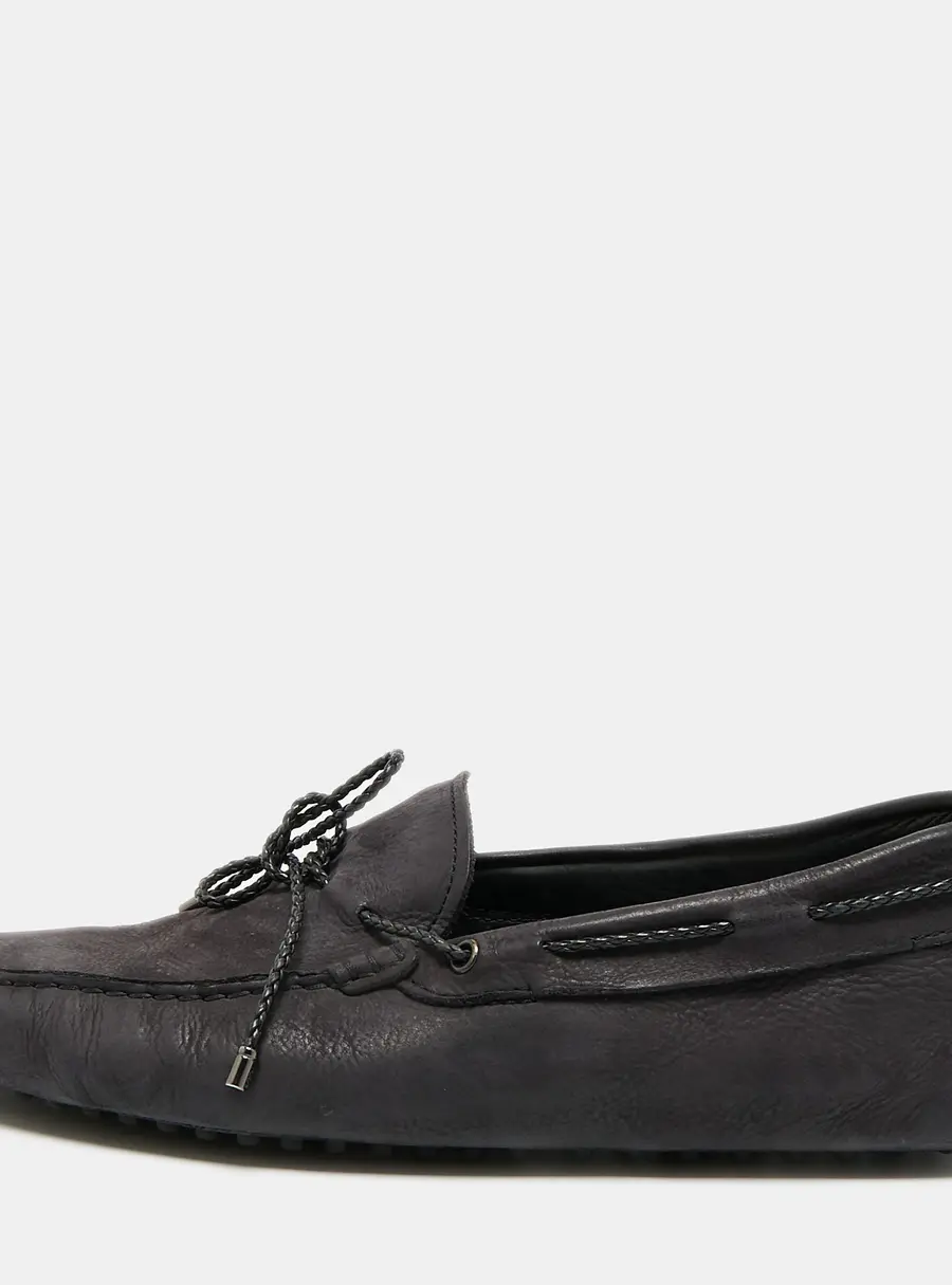 Tod's Gommino Size 43 Black Nubuck Leather Bow Driver Loafers