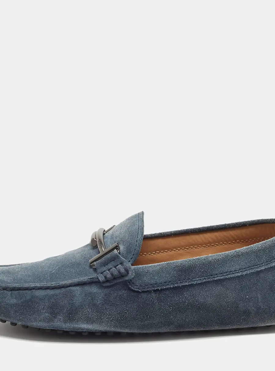 Tod's Double T Size 41 Navy Blue Suede Driver Loafers