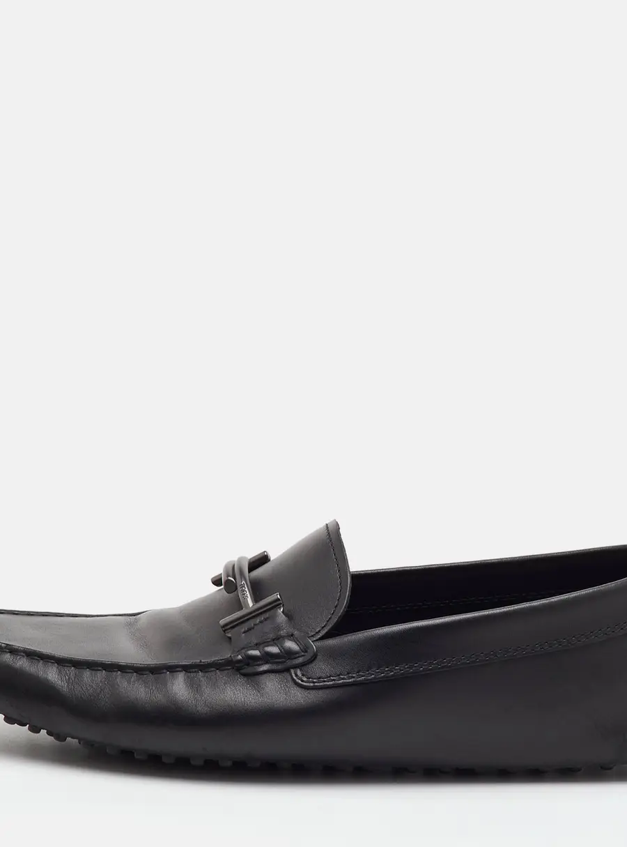 Tod's T Timeless Size 46.5 Black Leather Slip On Loafers
