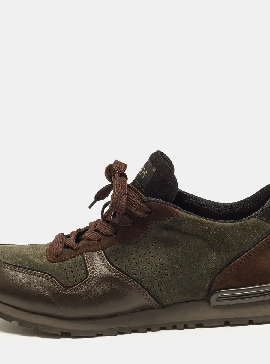 Tod's Size 42 Green/Brown Leather and Suede Low Top Sneakers