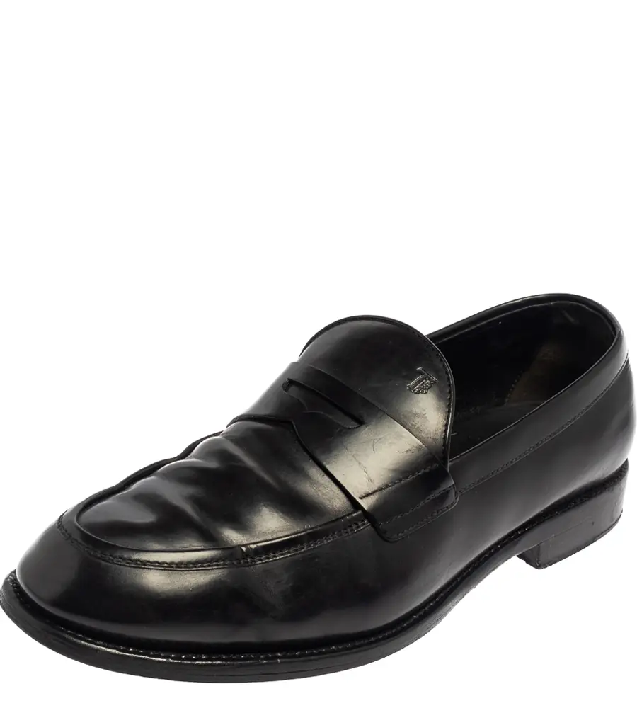Tod's Black Leather Penny Slip On Loafers Size 43